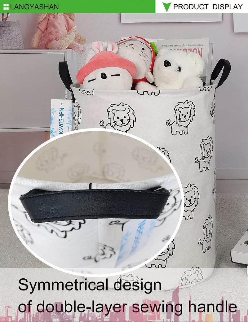 LANGYASHAN Laundry Basket Canvas Fabric Collapsible Organizer Basket for Storage Bin Toy Bins Gift Baskets Bedroom Clothes Children Nursery Hamper (Lion) - Image 3